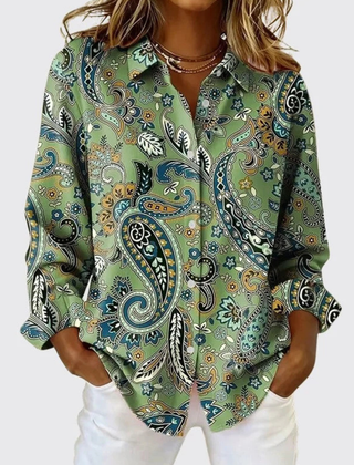 Paisley Print Button-Up Blouse