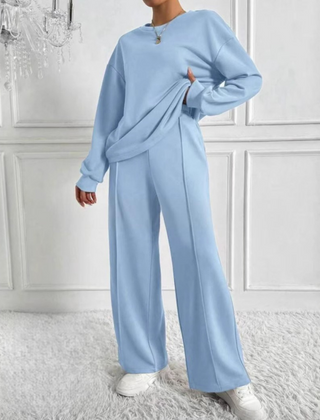 Casual Long Sleeve Sweatshirt and High Waist Pants Set