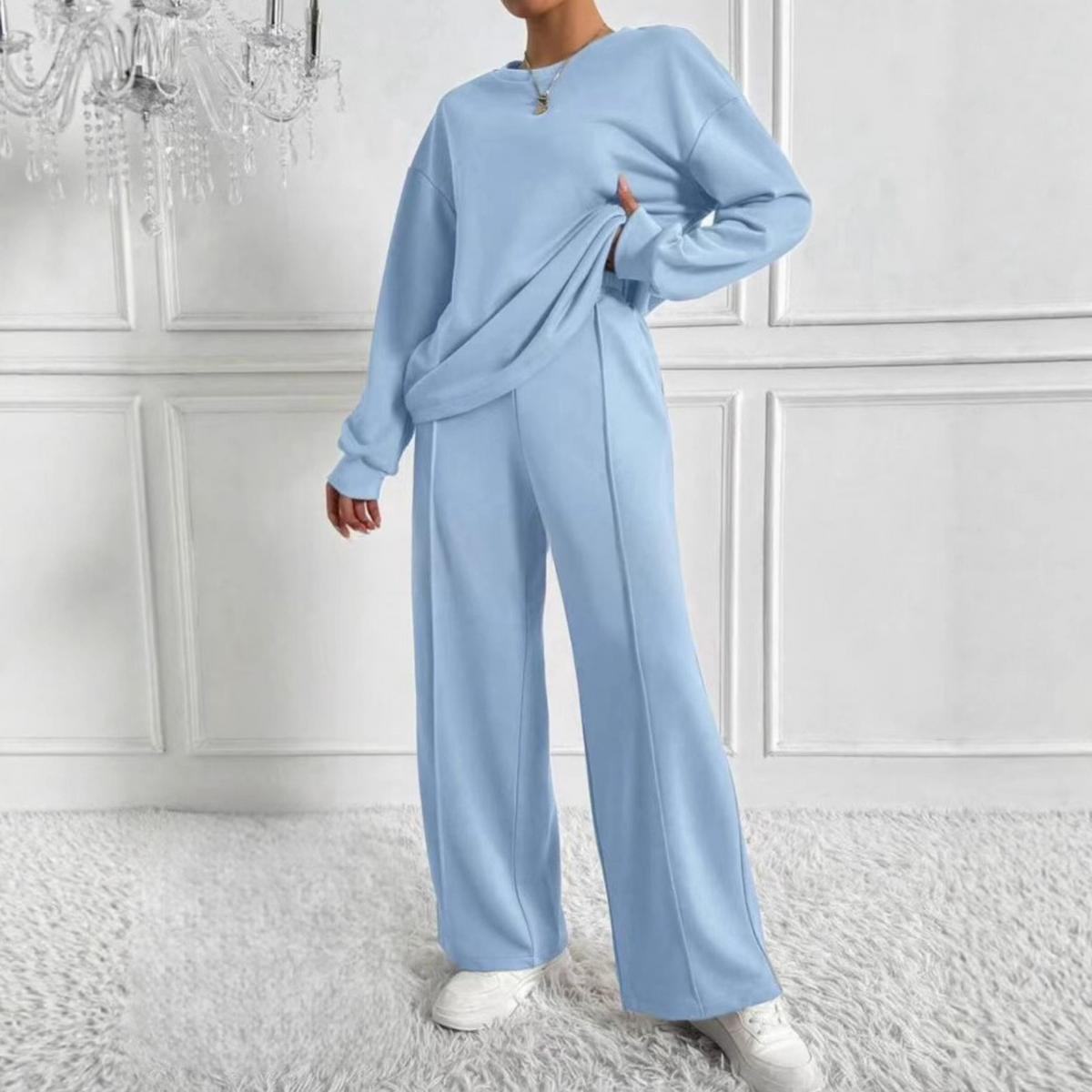 Casual Long Sleeve Sweatshirt and High Waist Pants Set