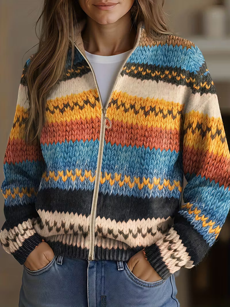 Multicolor Zigzag Striped Knit Cardigan