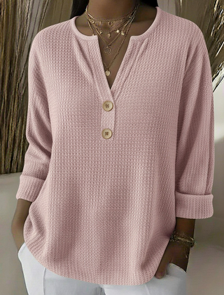 Textured waffle knit button sweater in pink