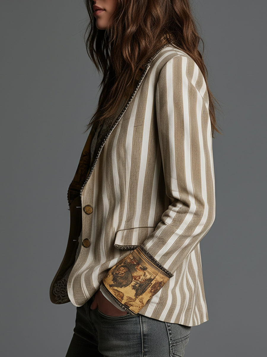 Artful Striped Lapel Blazer