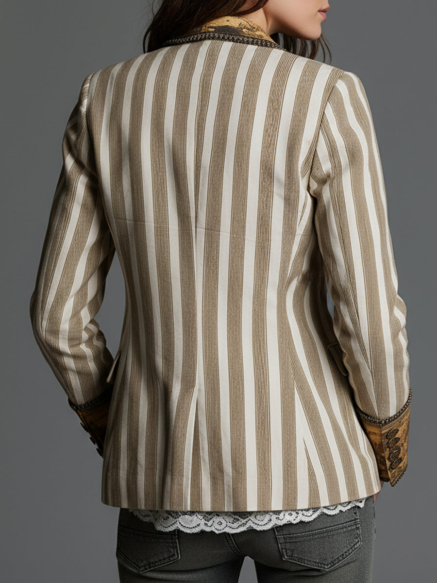 Artful Striped Lapel Blazer
