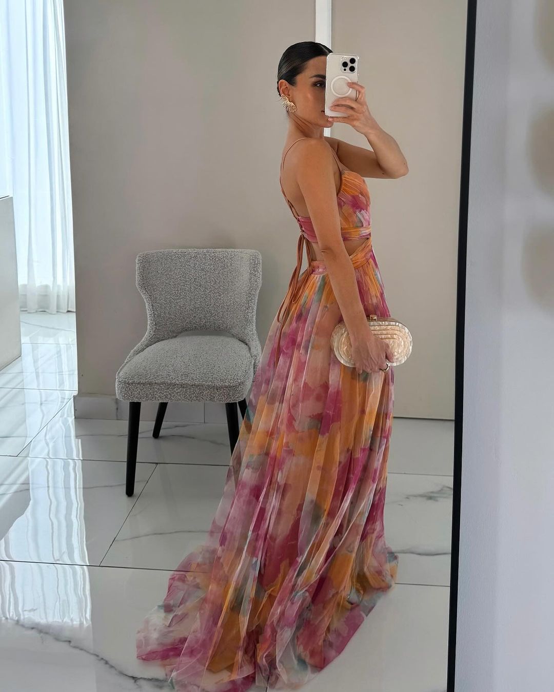 Watercolor Chiffon Maxi Dress
