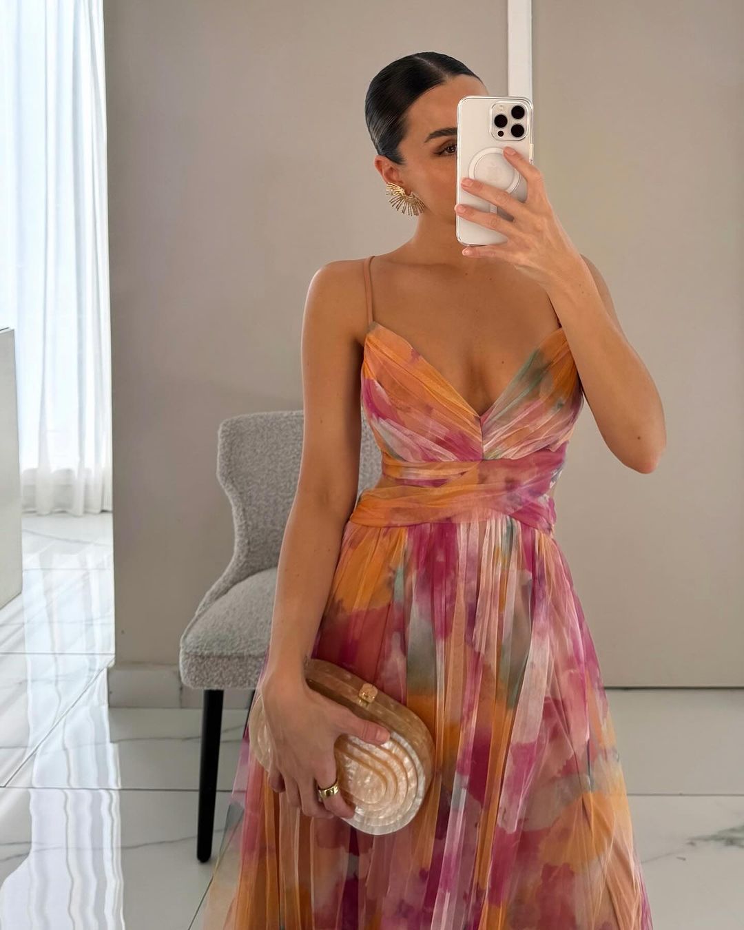 Watercolor Chiffon Maxi Dress