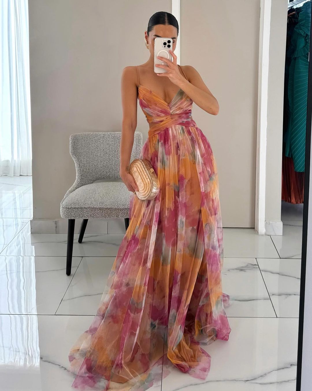 Watercolor Chiffon Maxi Dress