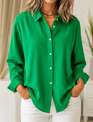 Classic Solid Button Front Blouse