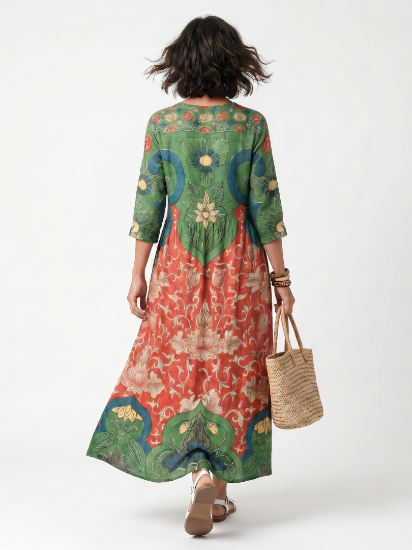 Hannah | Mixed-Print Midi Dress