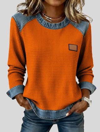 Patchwork Design Waffle Sweatshirt