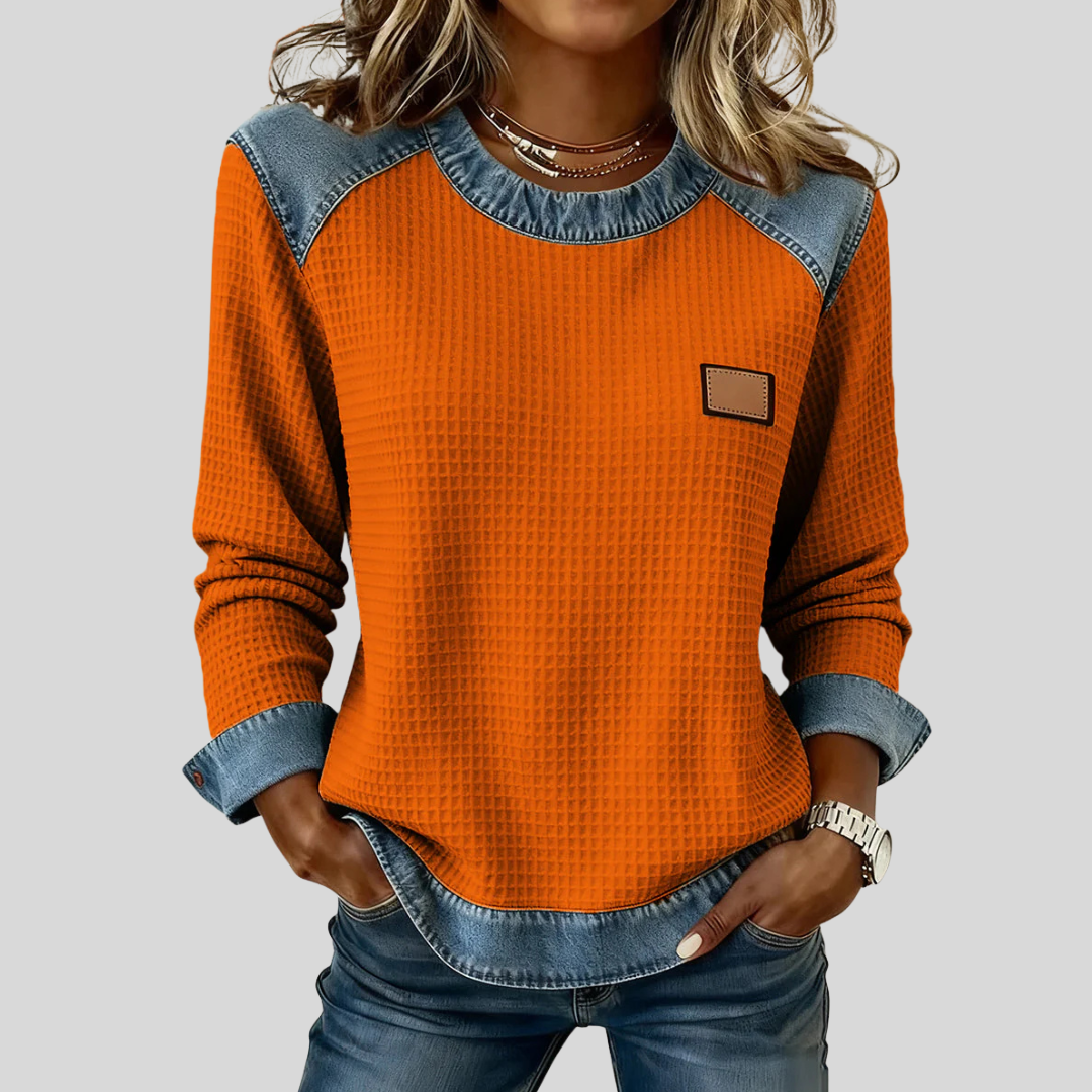 Patchwork Design Waffle Sweatshirt