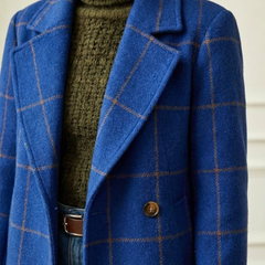 Plaid Wool-Blend Long Coat