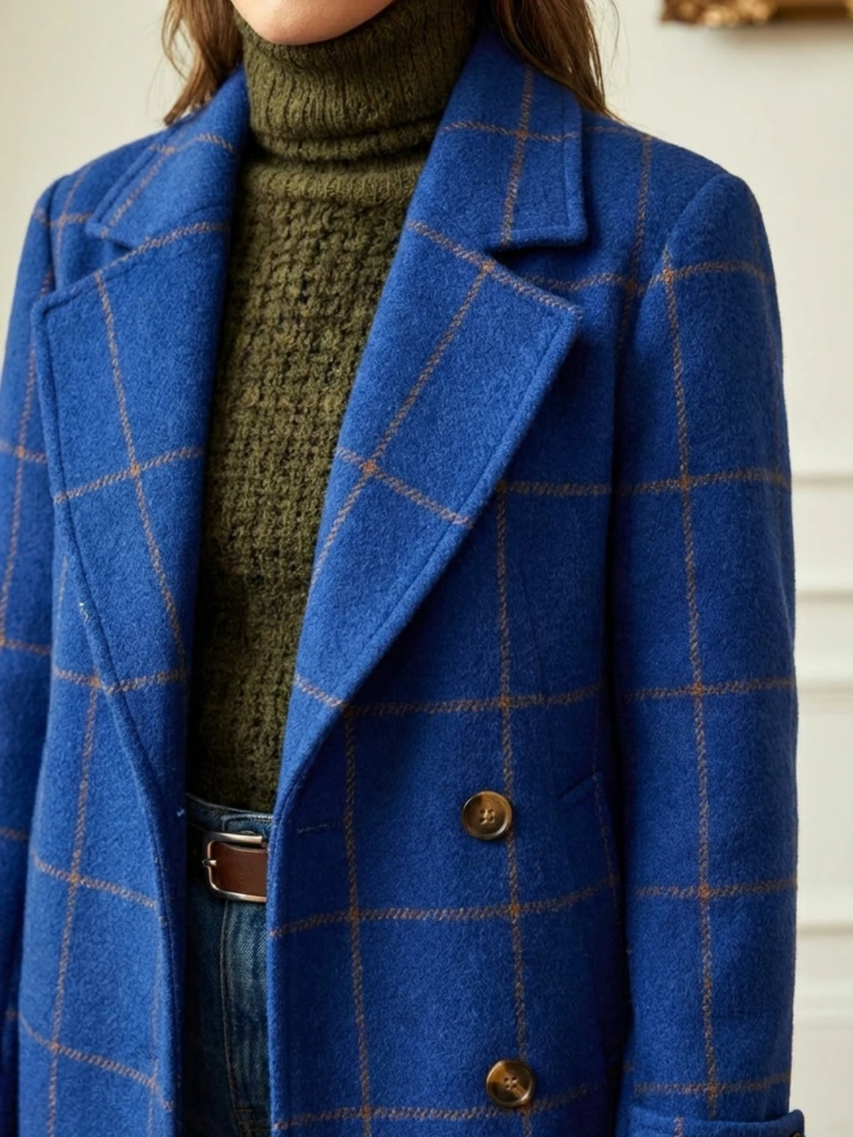 Plaid Wool-Blend Long Coat