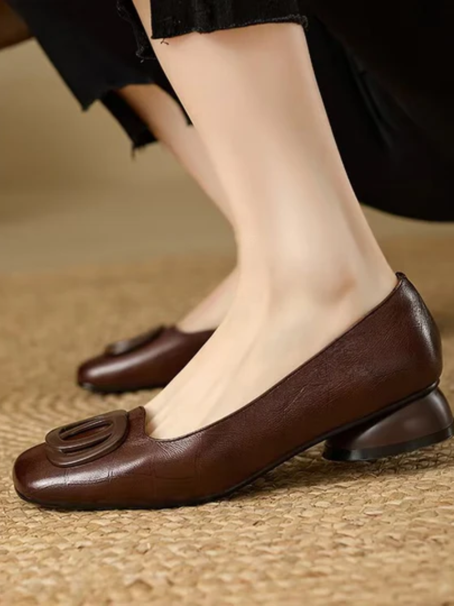 Square-Toe Vegan Leather Ballet Flats