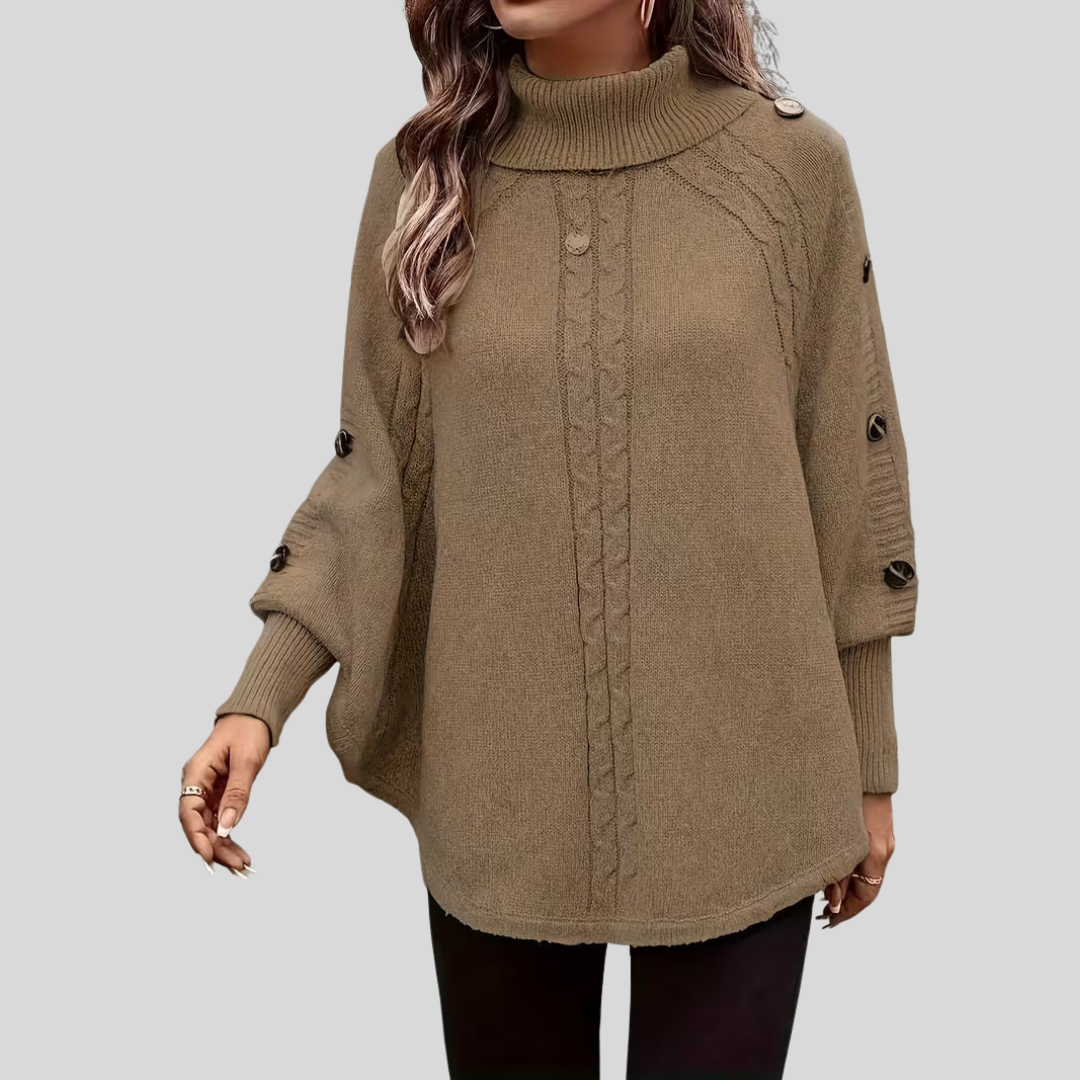 High-Neck Cable-Knit Sweater