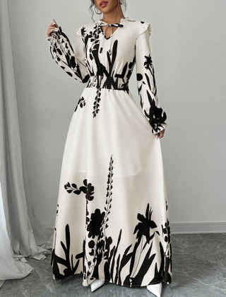 Odette | Tie-Neck Maxi Dress with Puff Sleeves