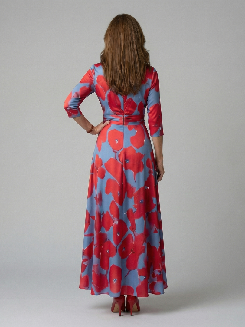 Natalie | Wrap-Neckline Midi Dress with 3/4 Sleeves