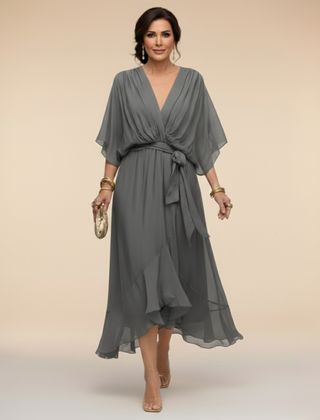 Monique | V-Neck Chiffon Midi Dress
