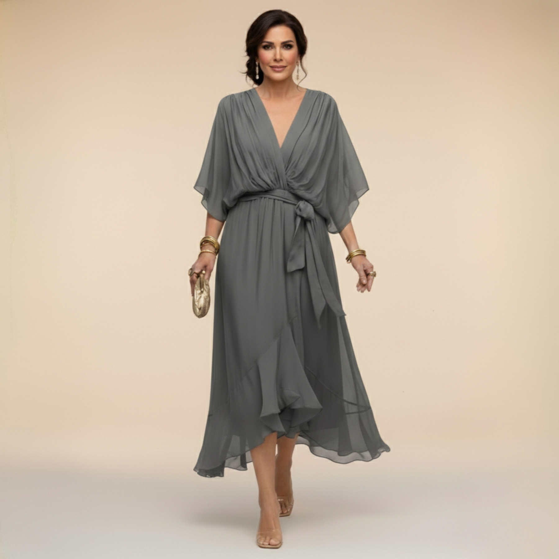 Monique | V-Neck Chiffon Midi Dress