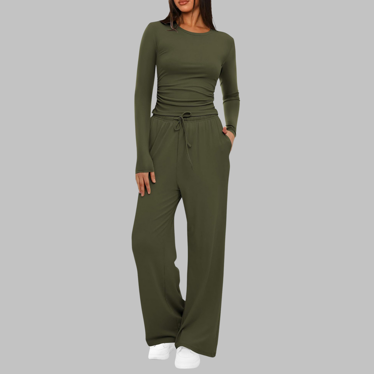 Casual Long Sleeve Top and Wide Leg Pants Set