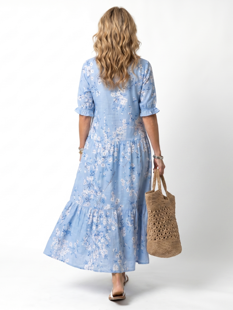 Zoe | Flowy Floral Midi Dress with Tie Detail