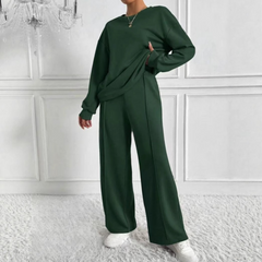 Casual Long Sleeve Sweatshirt and High Waist Pants Set