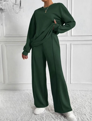 Casual Long Sleeve Sweatshirt and High Waist Pants Set