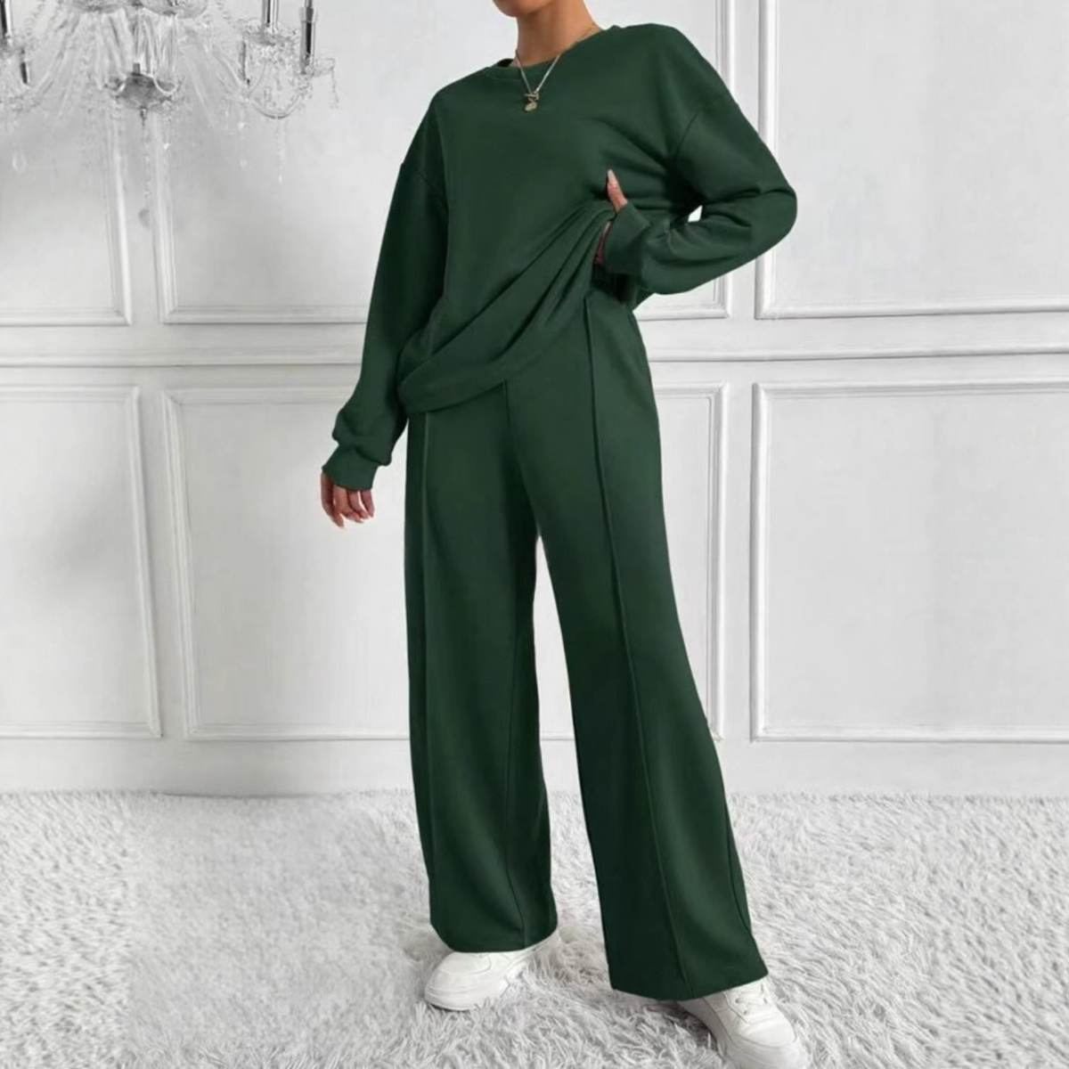 Casual Long Sleeve Sweatshirt and High Waist Pants Set