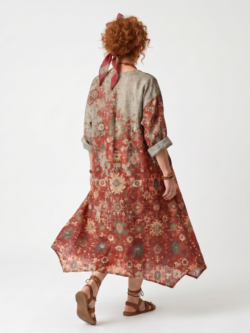 Julia | Mixed-Print Midi Dress with Pockets