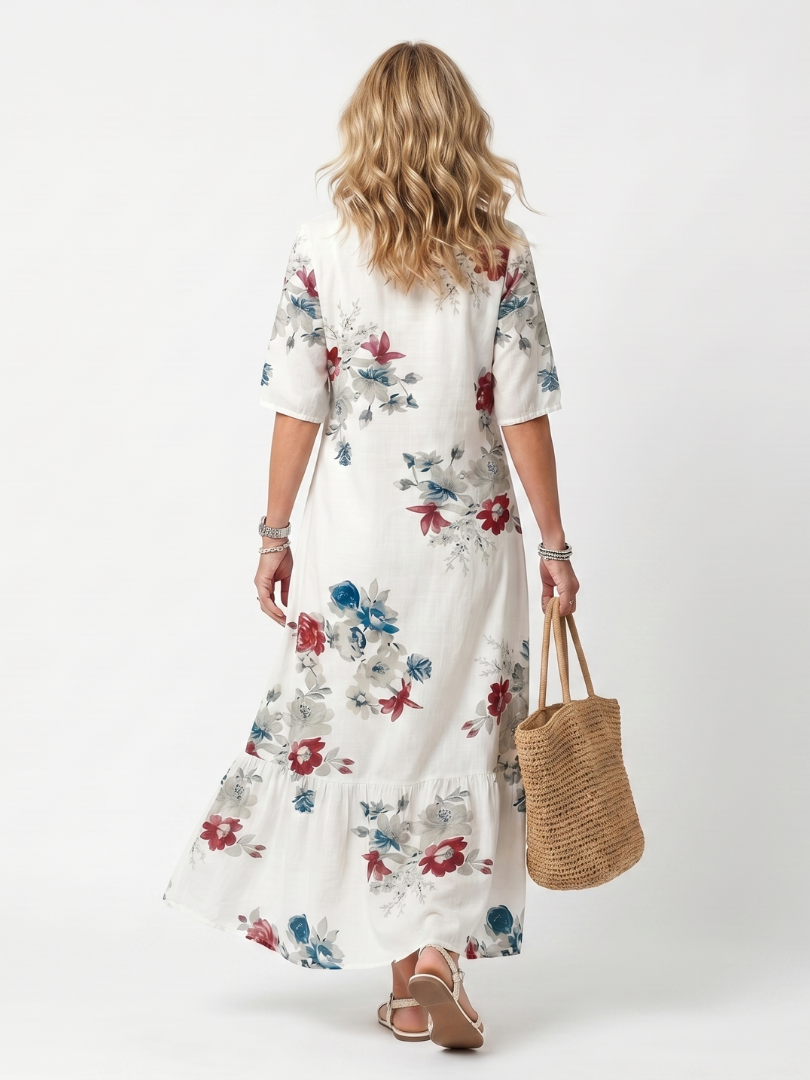 Mia | Flowy Midi Dress in Scattered Florals
