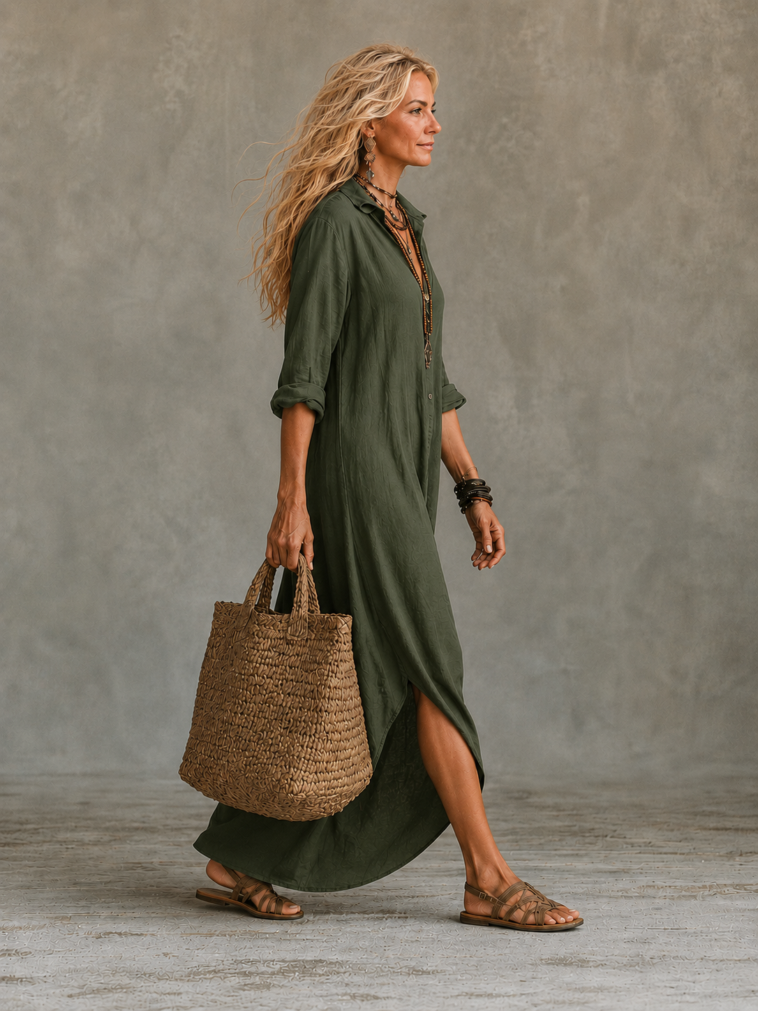 Button-down maxi dress full length