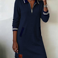 Casual Long Sleeve Dress with Zip Closure