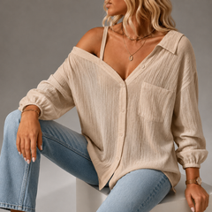 Off-Shoulder Linen Shirt