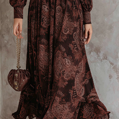 Paisley Zip-Waist Long-Sleeve Maxi Dress for Women