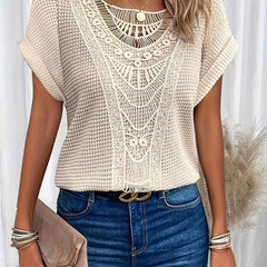Top with Round Neck and Lace Trim