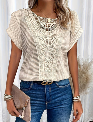 Top with Round Neck and Lace Trim