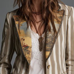 Artful Striped Lapel Blazer