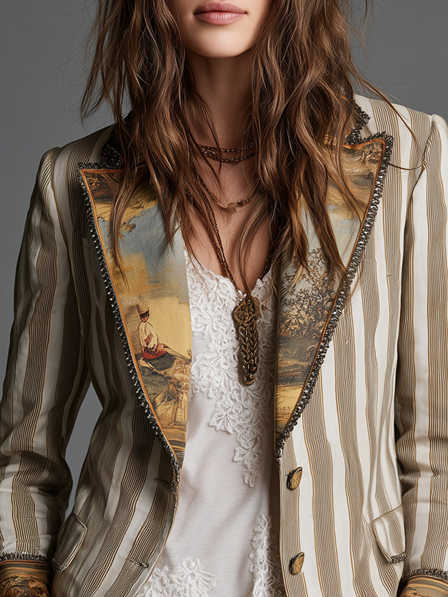 Artful Striped Lapel Blazer
