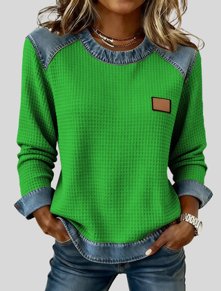 Patchwork Design Waffle Sweatshirt