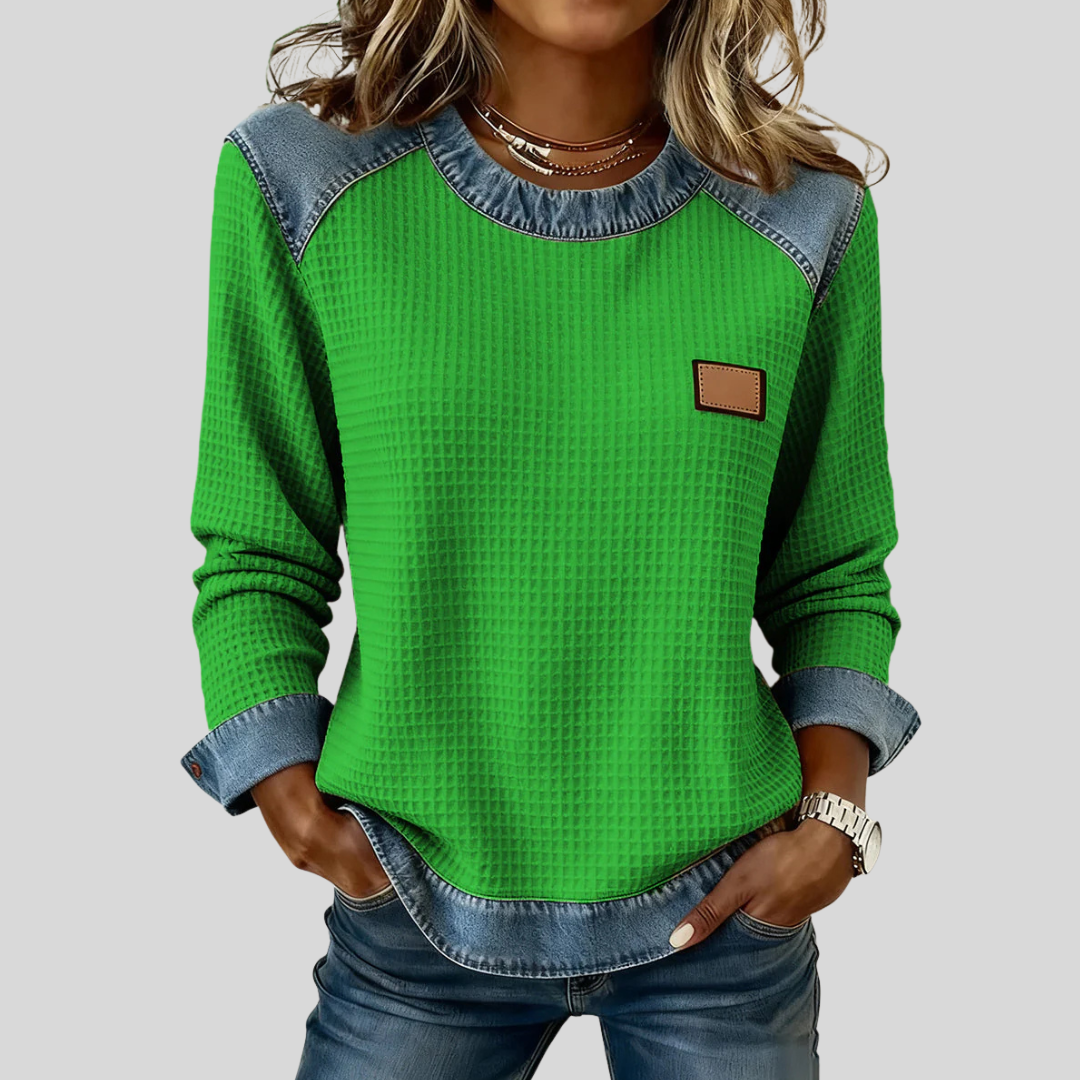 Patchwork Design Waffle Sweatshirt