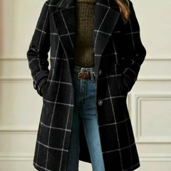 Plaid Wool-Blend Long Coat