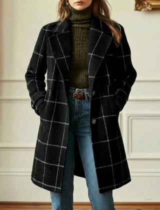 Plaid Wool-Blend Long Coat