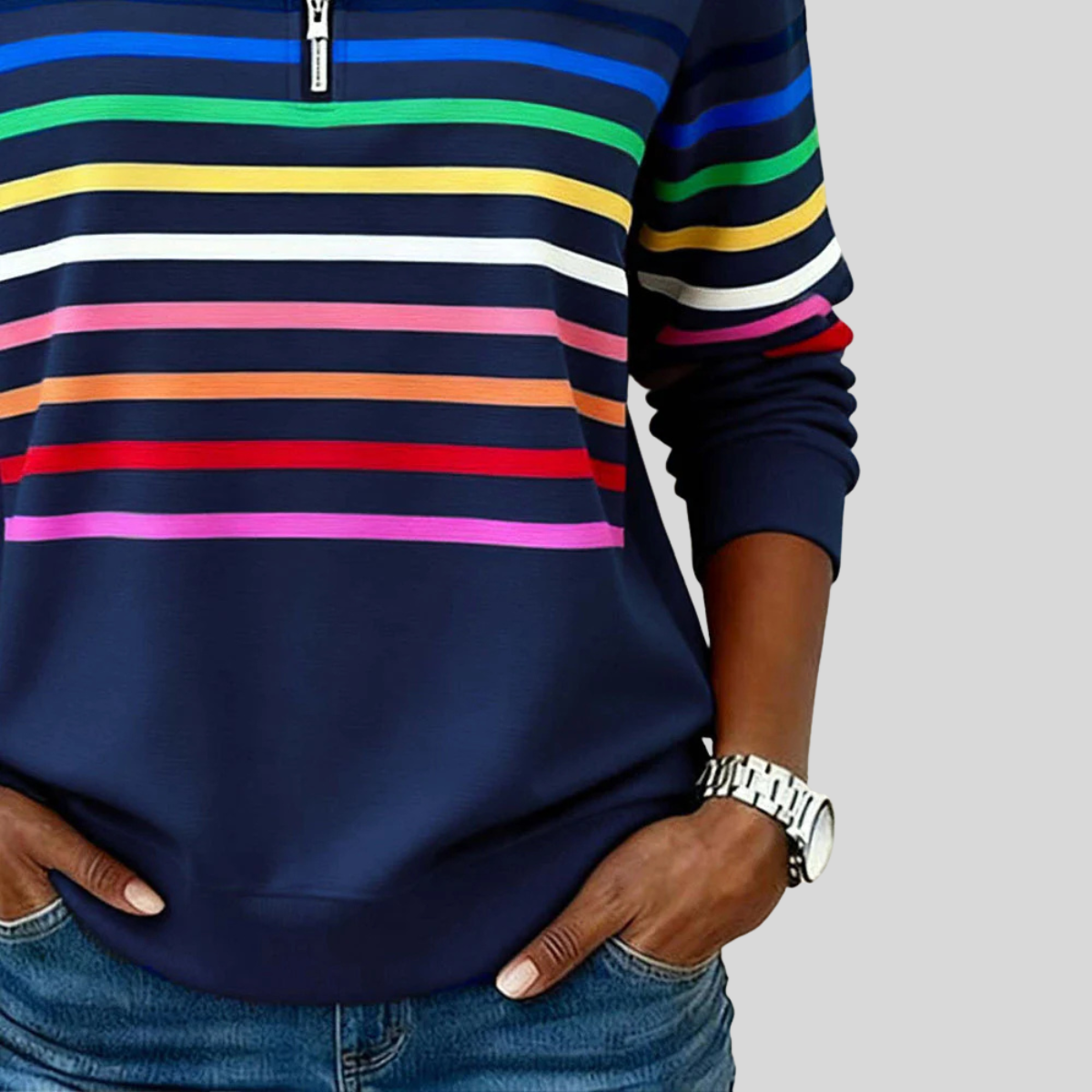 Colourful Striped Quarter-Zip Sweatshirt
