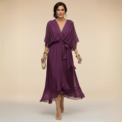 Monique | V-Neck Chiffon Midi Dress