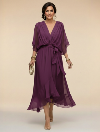 Monique | V-Neck Chiffon Midi Dress