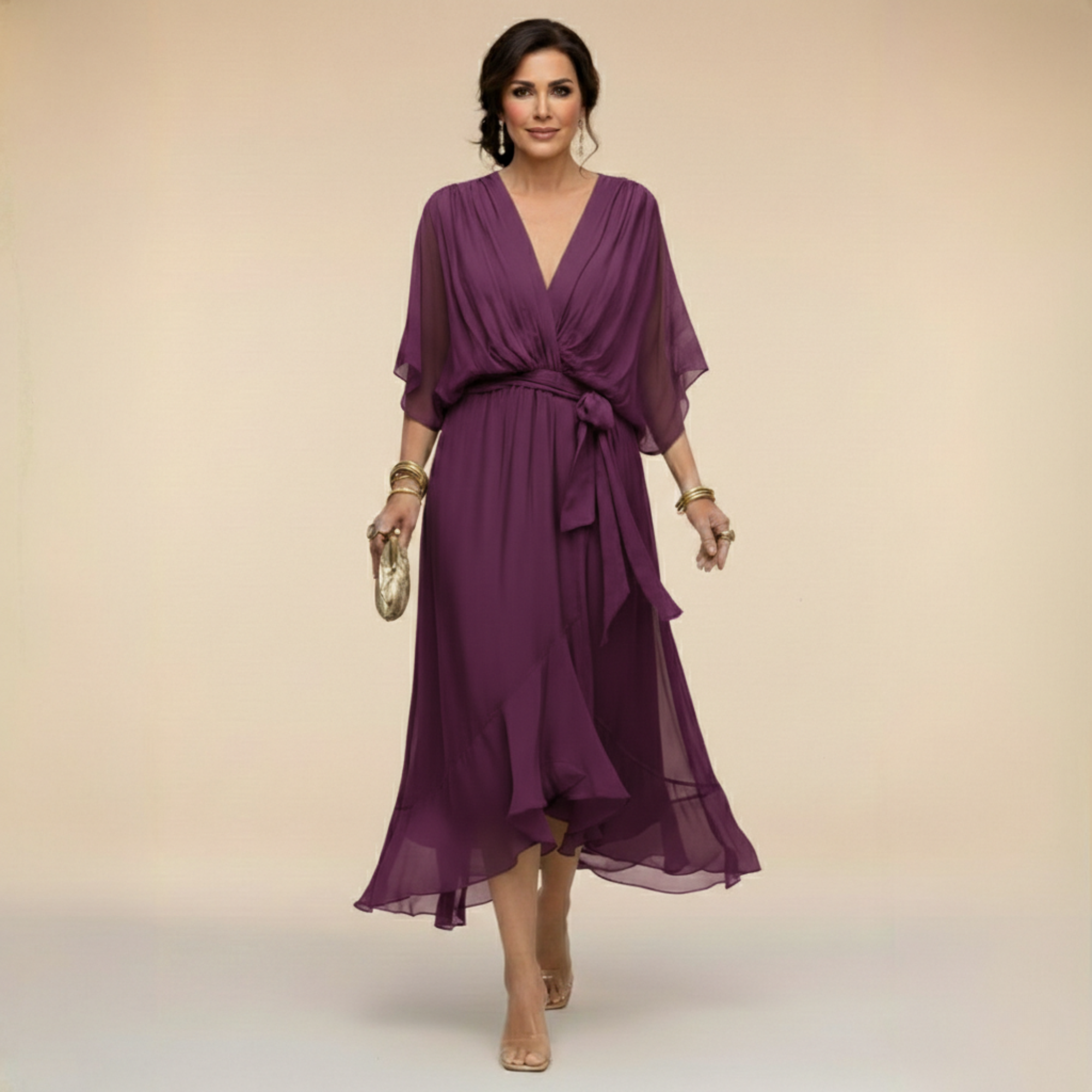 Monique | V-Neck Chiffon Midi Dress
