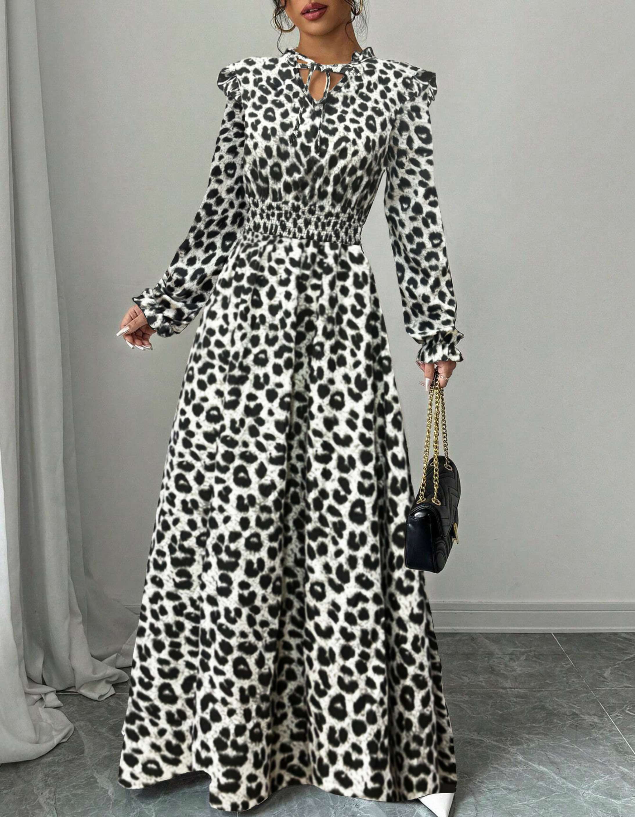 Odette | Tie-Neck Maxi Dress with Puff Sleeves