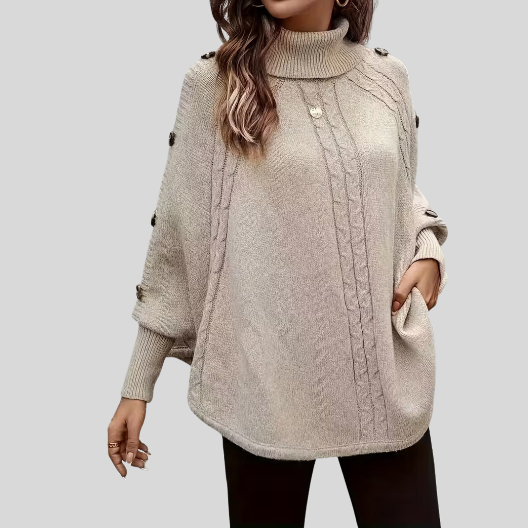 High-Neck Cable-Knit Sweater