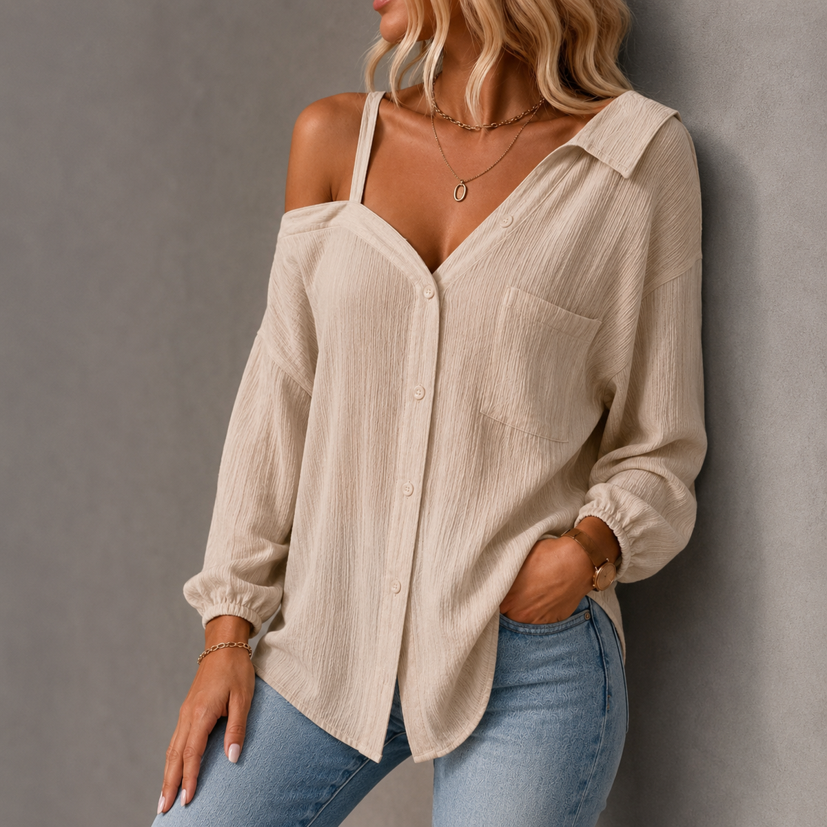 Off-Shoulder Linen Shirt