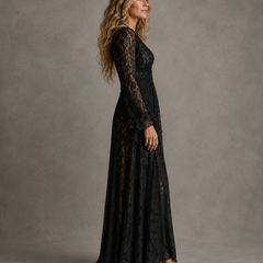 Lace maxi dress with bell sleeves full length