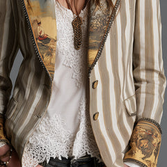 Artful Striped Lapel Blazer